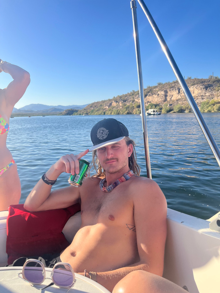 Austin out on the boat